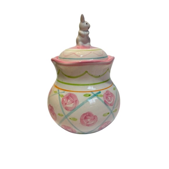 Easter Bunny Sugar & Creamer Set Hand-Painted Floral Ceramic Microwave & Dishwas - Picture 10 of 13